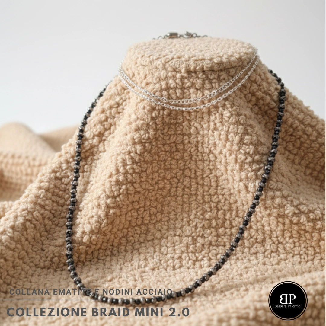 Collana Braid Mini 2.0 Ematite antracite e Acciaio