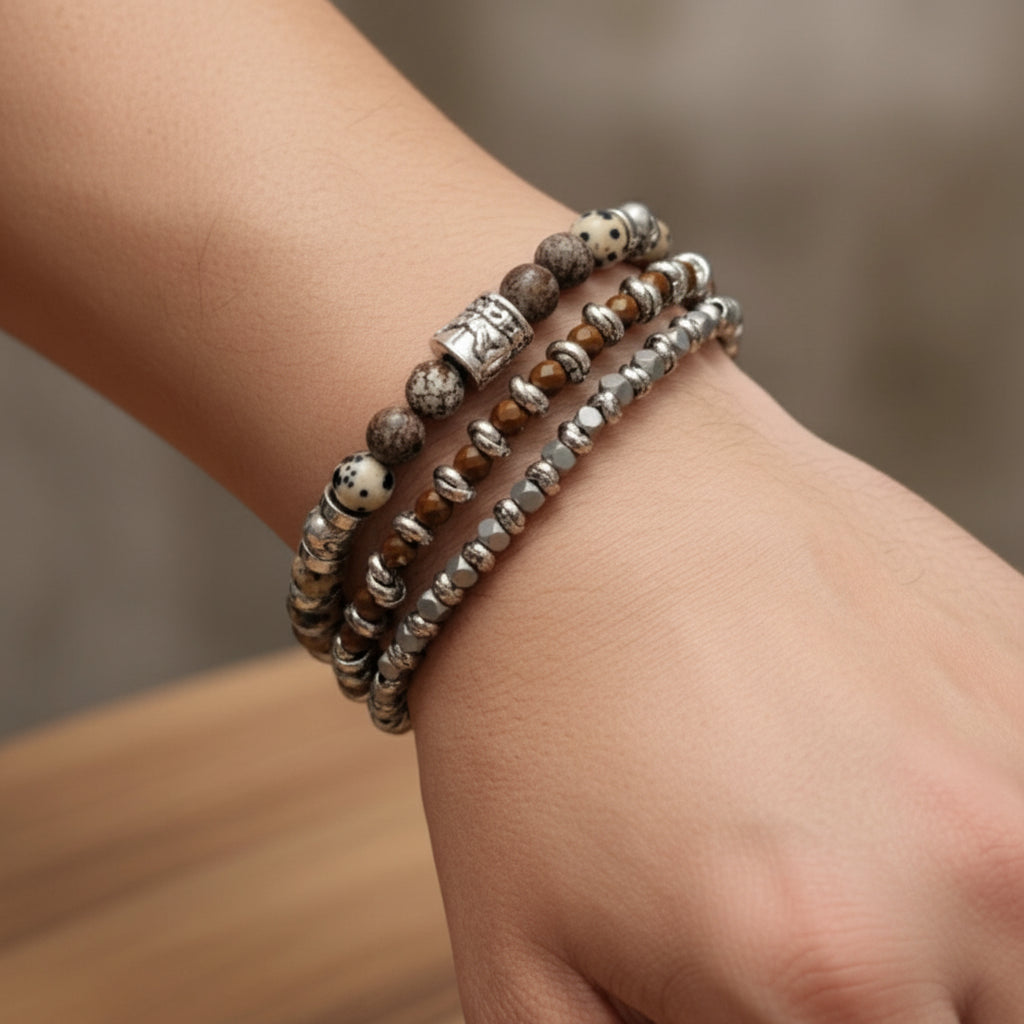 Geolux-Set – Trio handgefertigter Unisex-Armbänder