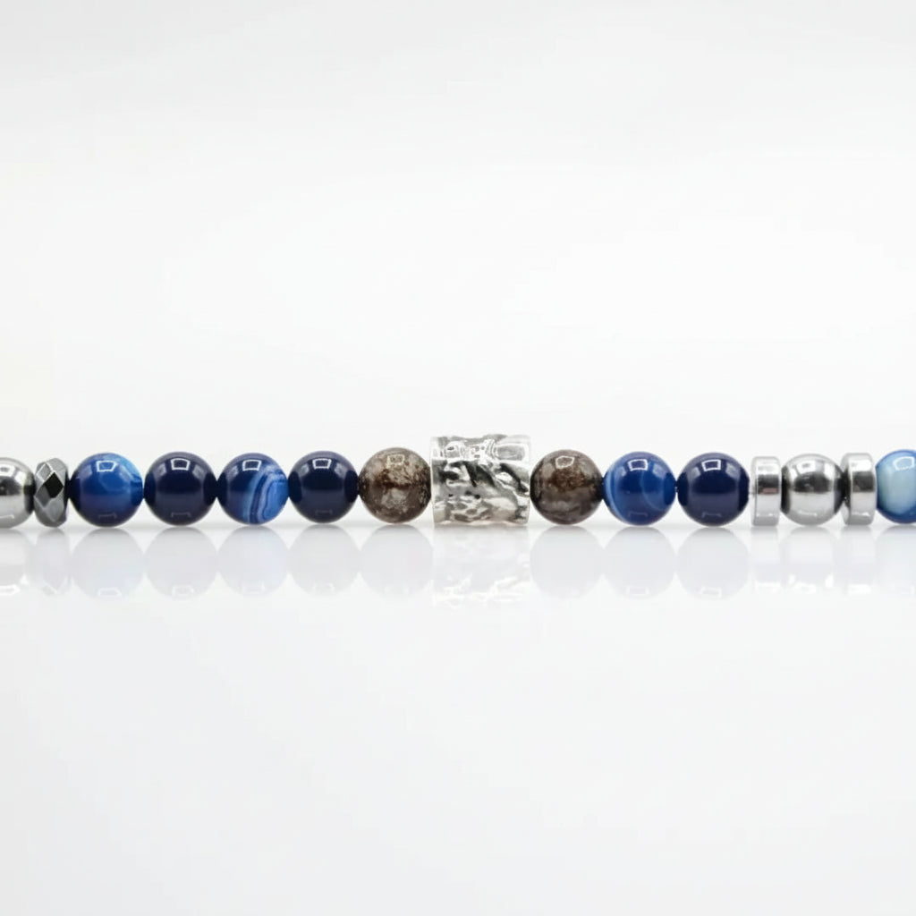 Bracciale Ossidiana Agata blu Ematite Argento Ocean Miami