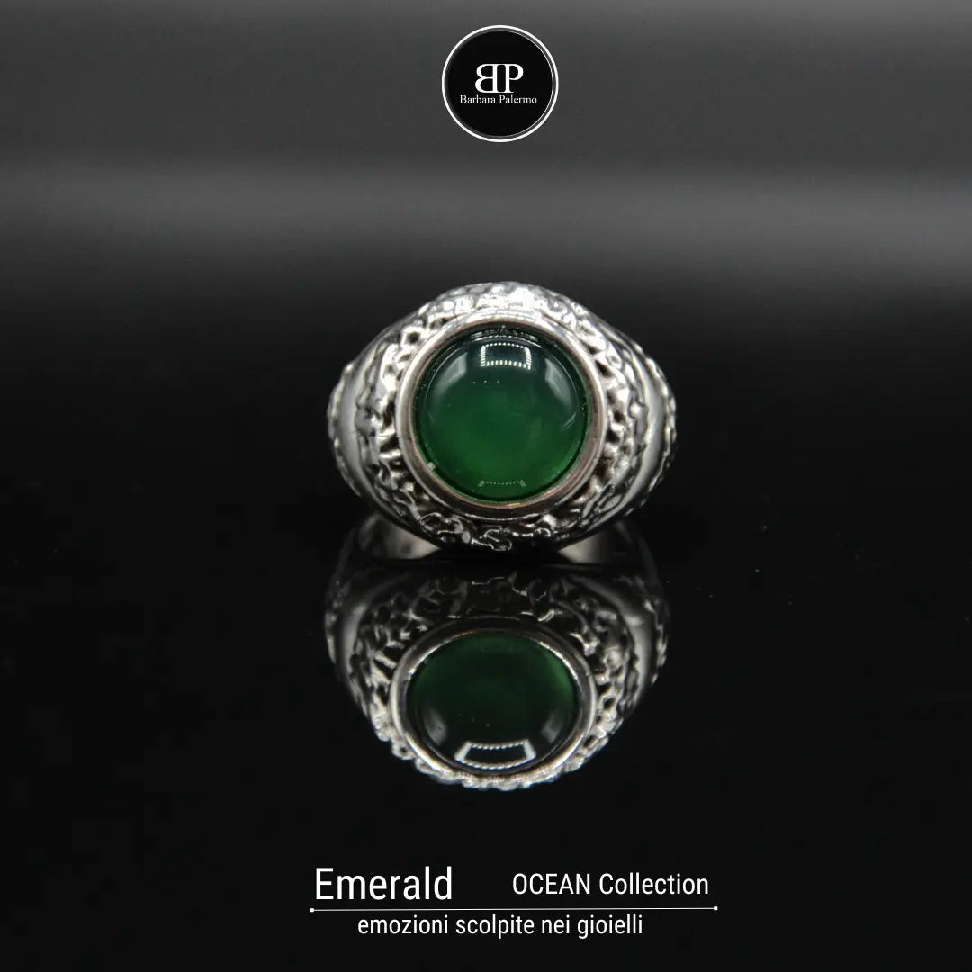 Anello Ocean Emerald con giada verde  Riflesso di Natura Pura