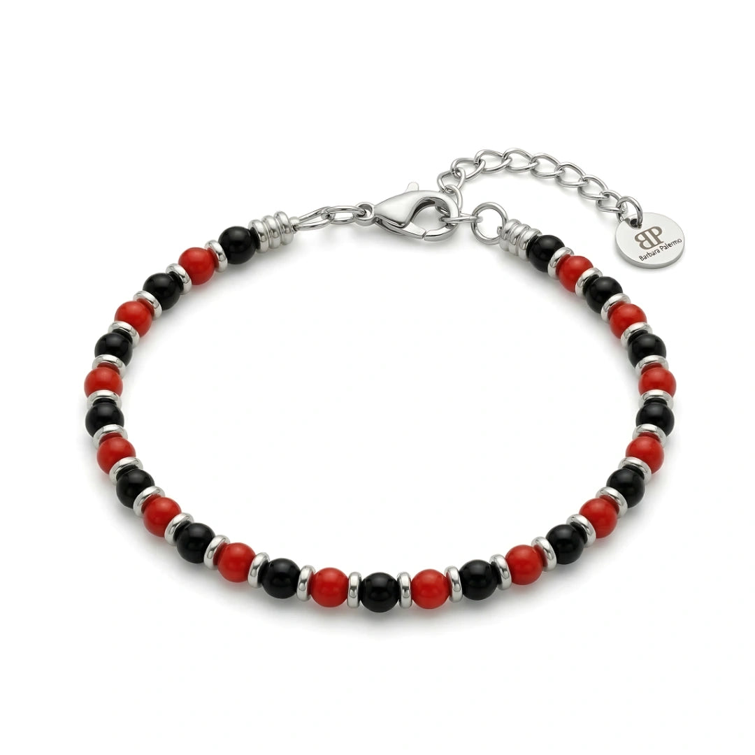 Bracciale Rosso Nero Sport – Agata Rossa e Onice Nero 4 MM