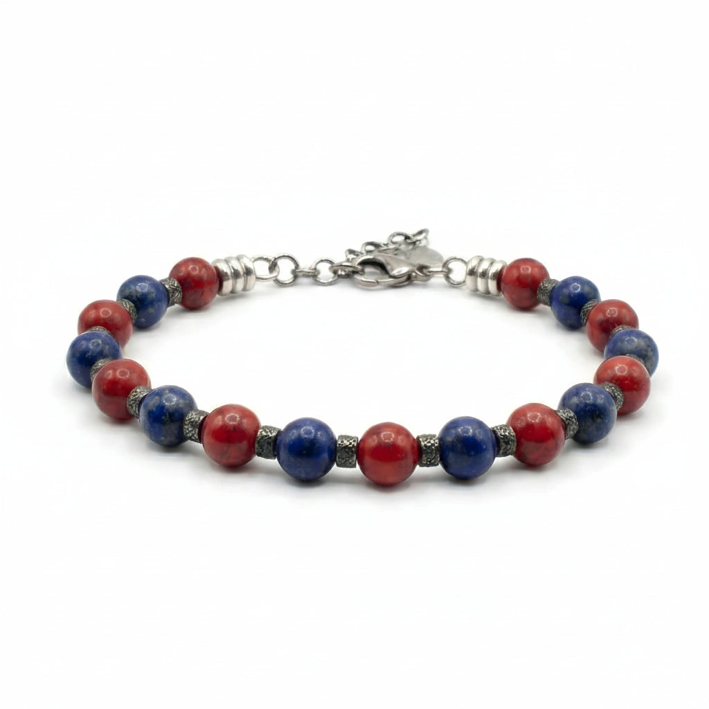 Bracciale Rosso Blu Lapis e Agata Rossa rondelle brunite
