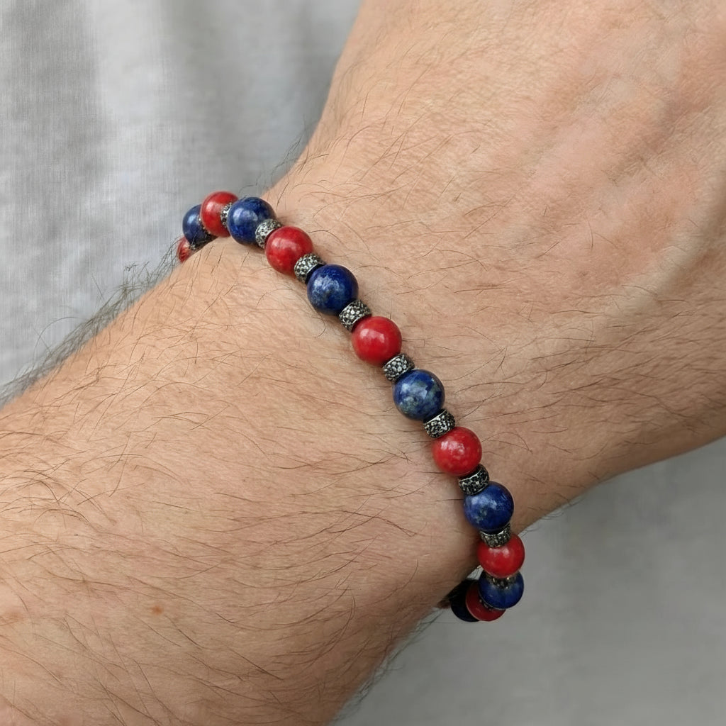 Bracciale Rosso Blu Lapis e Agata Rossa rondelle brunite