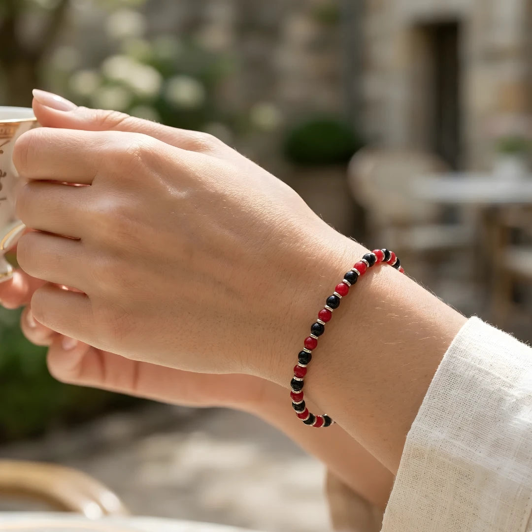 Bracciale Rosso Nero Sport – Agata Rossa e Onice Nero 4 MM
