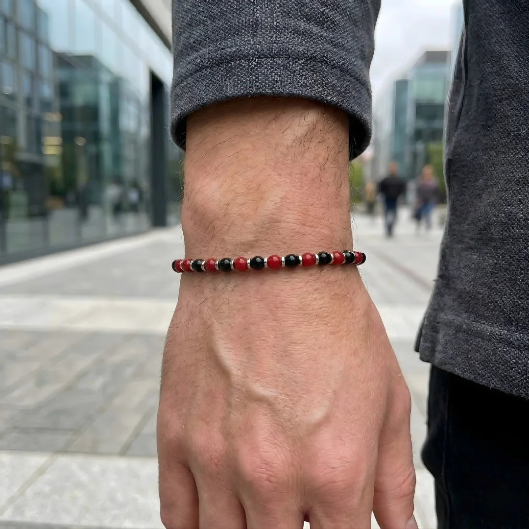 Bracciale Rosso Nero Sport – Agata Rossa e Onice Nero 4 MM