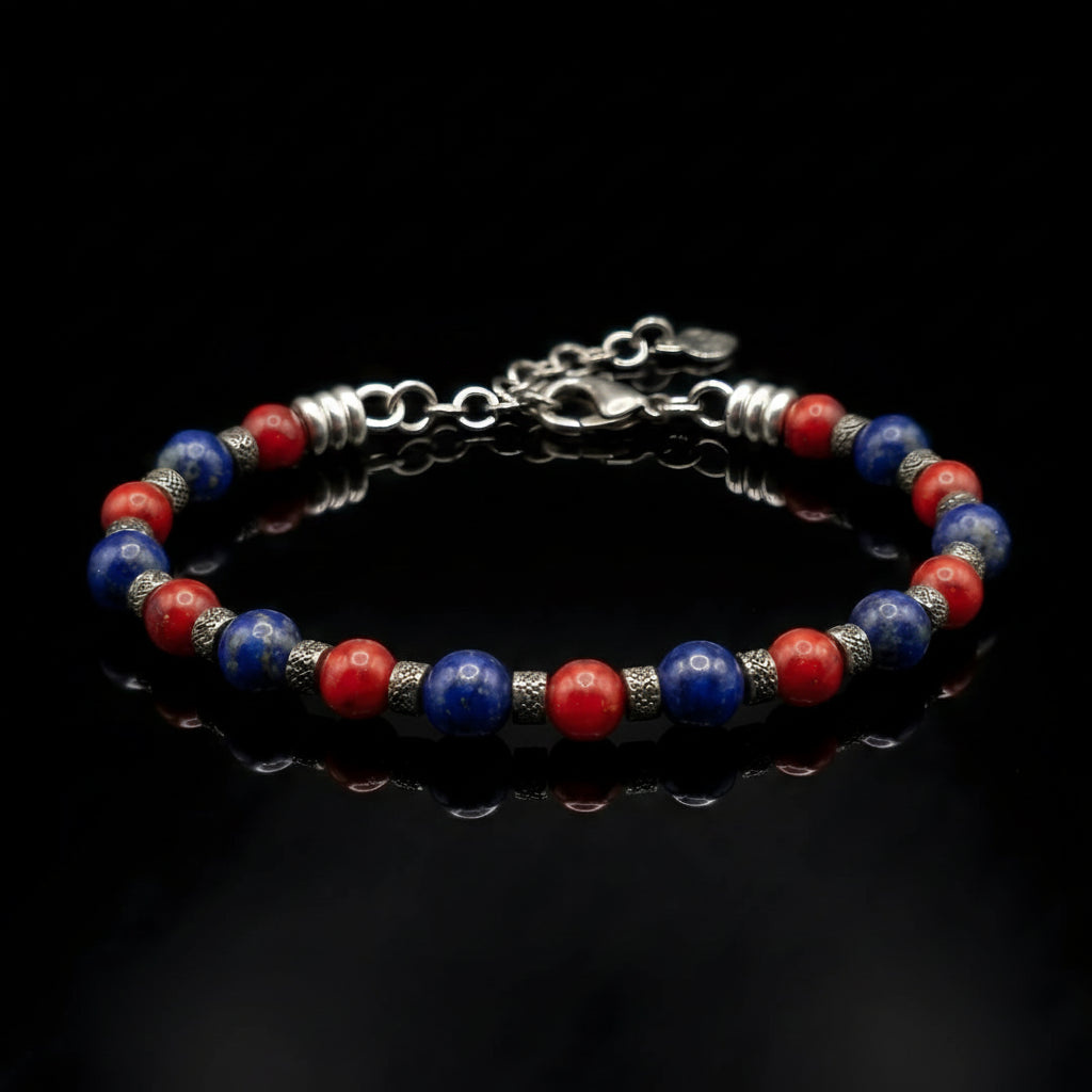 Bracciale Rosso Blu Lapis e Agata Rossa rondelle brunite