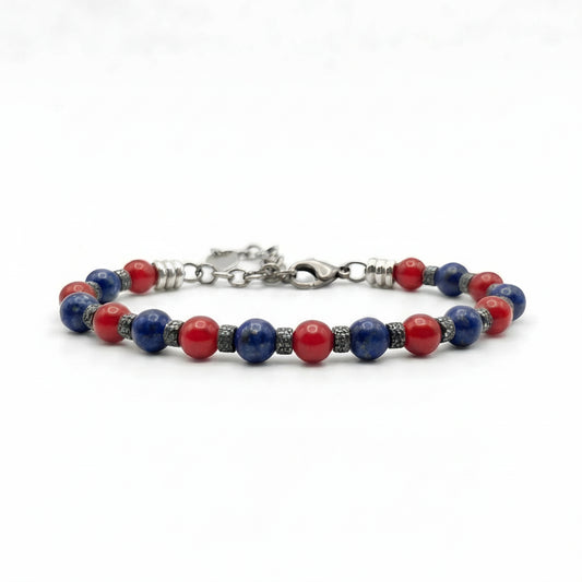 Bracciale Rosso Blu Lapis e Agata Rossa rondelle brunite