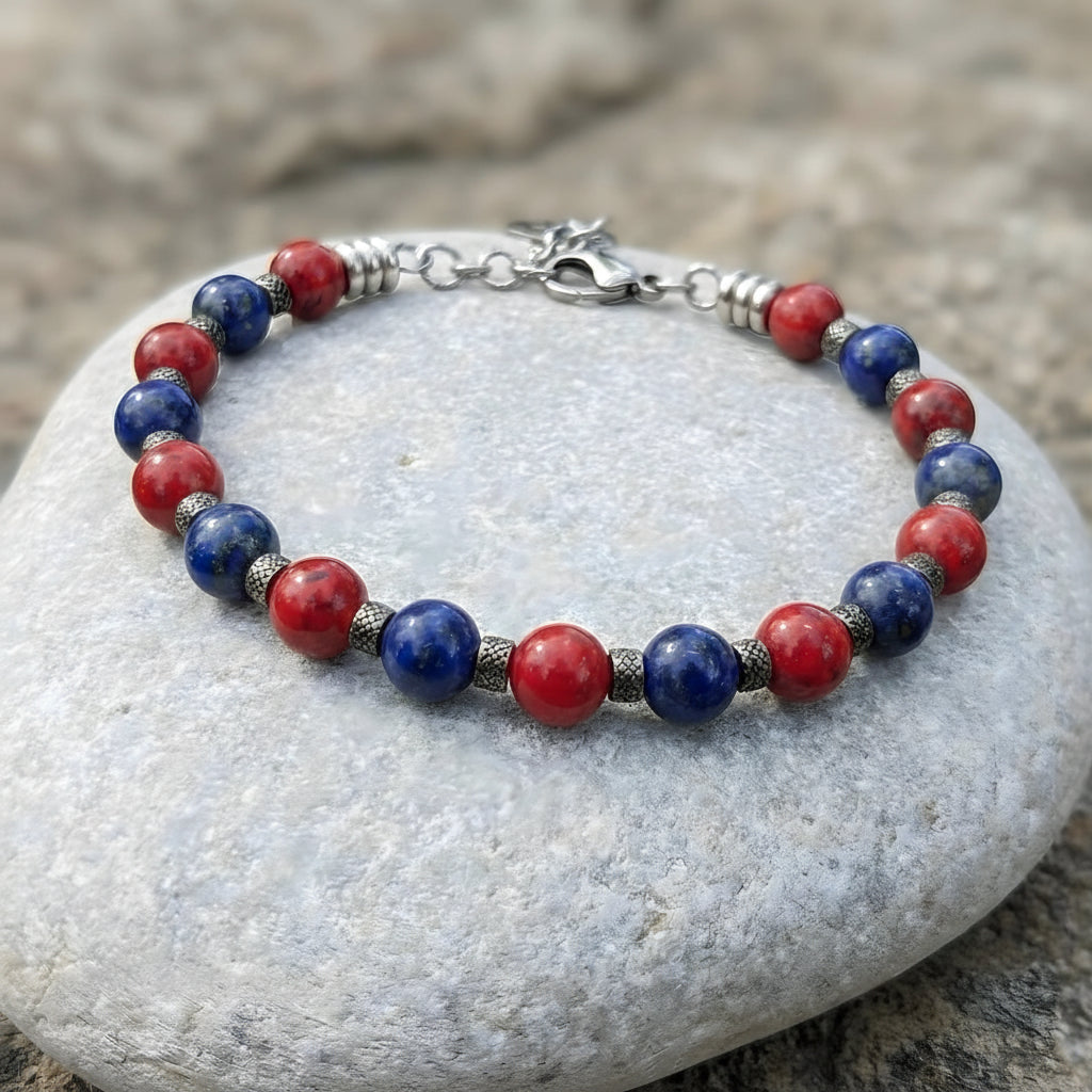 Bracciale Rosso Blu Lapis e Agata Rossa rondelle brunite