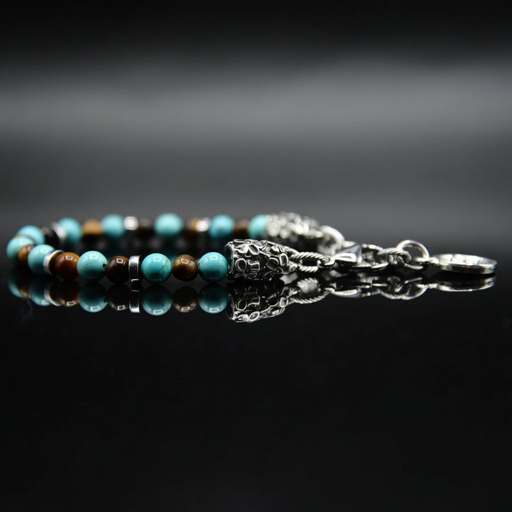 Bracciale Caliptus: Essenza di Eden in Turchese e Occhio di Tigre
