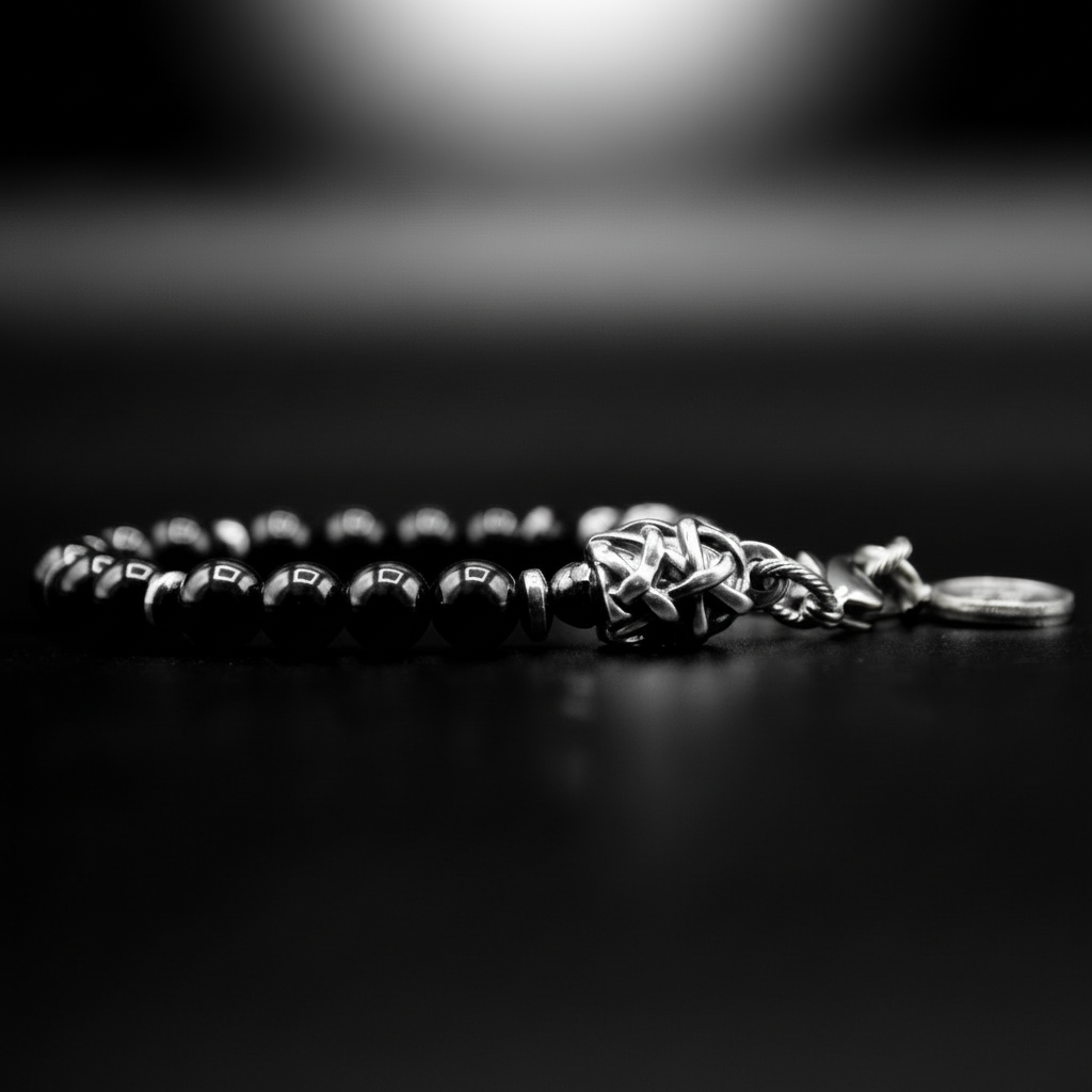 Bracciale onice nero uomo ESSENCE con terminali Argento