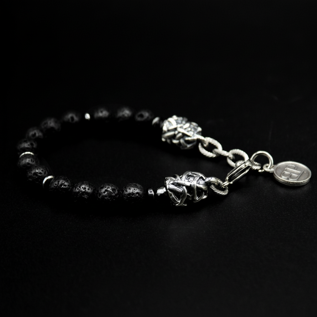 MAGMA und Silber Herrenarmband aus Lavasteinen