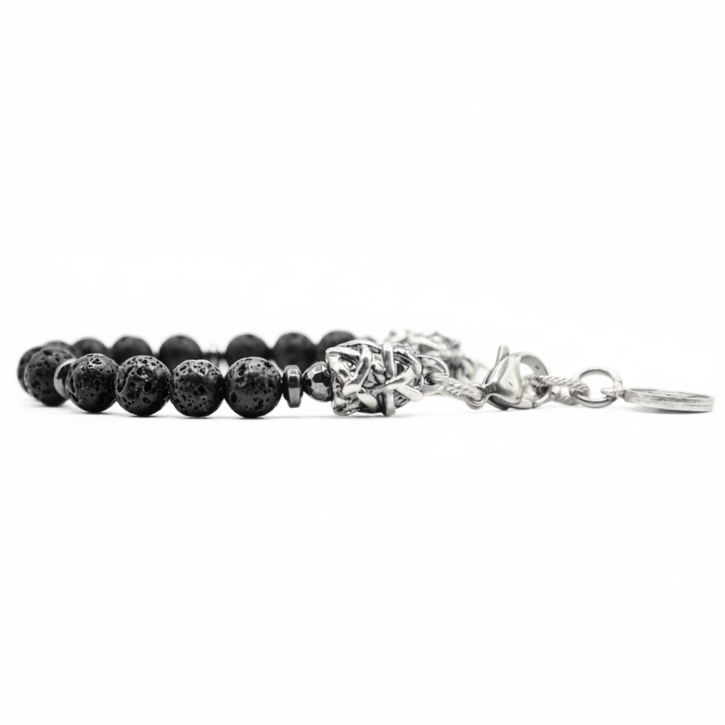 MAGMA und Silber Herrenarmband aus Lavasteinen