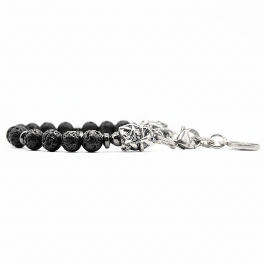 MAGMA und Silber Herrenarmband aus Lavasteinen