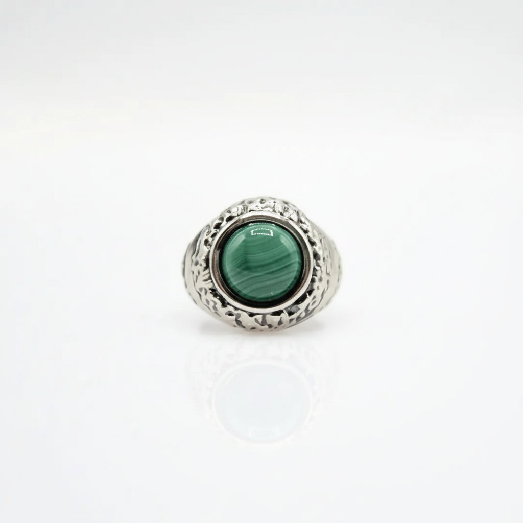 Anello Vitality con Pasta di Malachite e Scultura Ocean