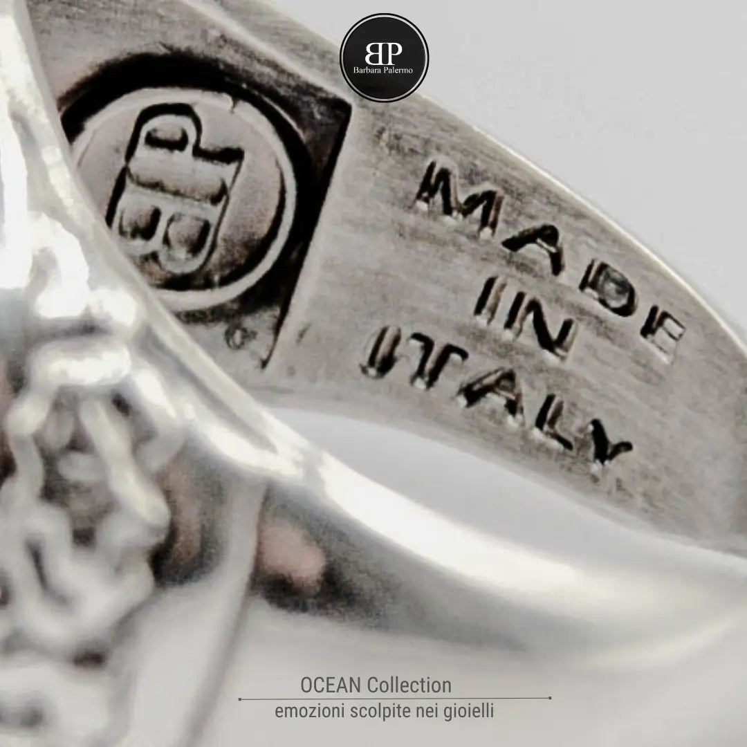 Anello Vitality con Pasta di Malachite e Scultura Ocean