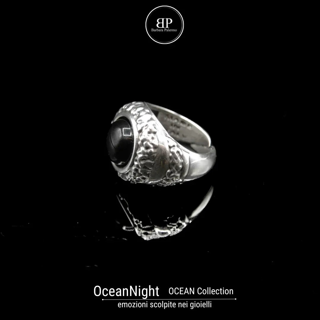 Schwarzer Steinring: OceanNight mit Achat