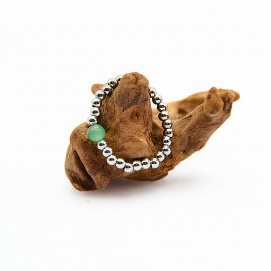 Anello Elastico con Agata Verde Equilibrio Naturale