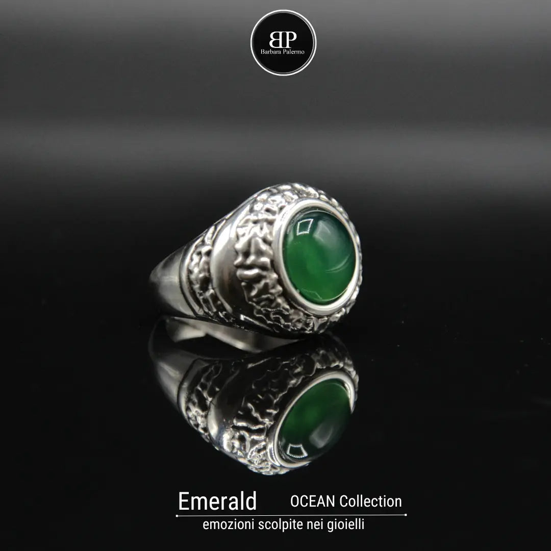 Anello Ocean Emerald con giada verde  Riflesso di Natura Pura