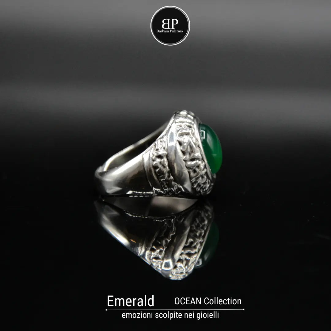 Anello Ocean Emerald con giada verde  Riflesso di Natura Pura