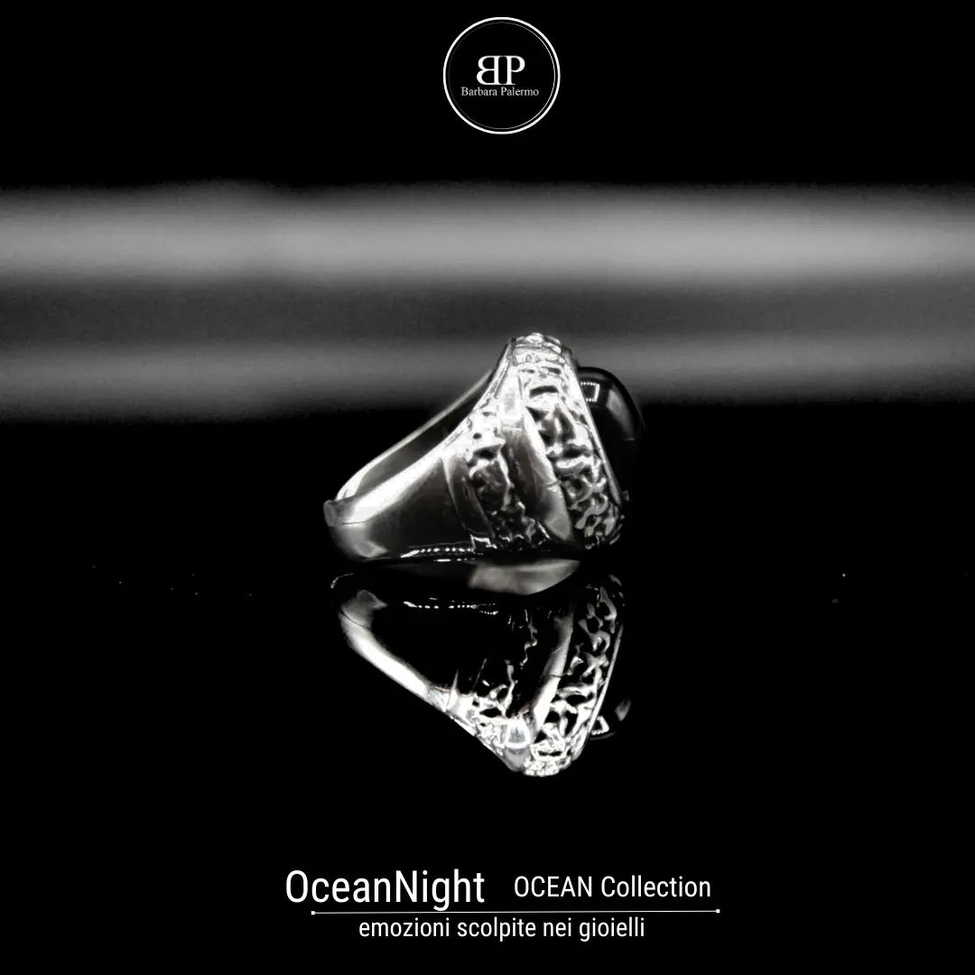 Schwarzer Steinring: OceanNight mit Achat