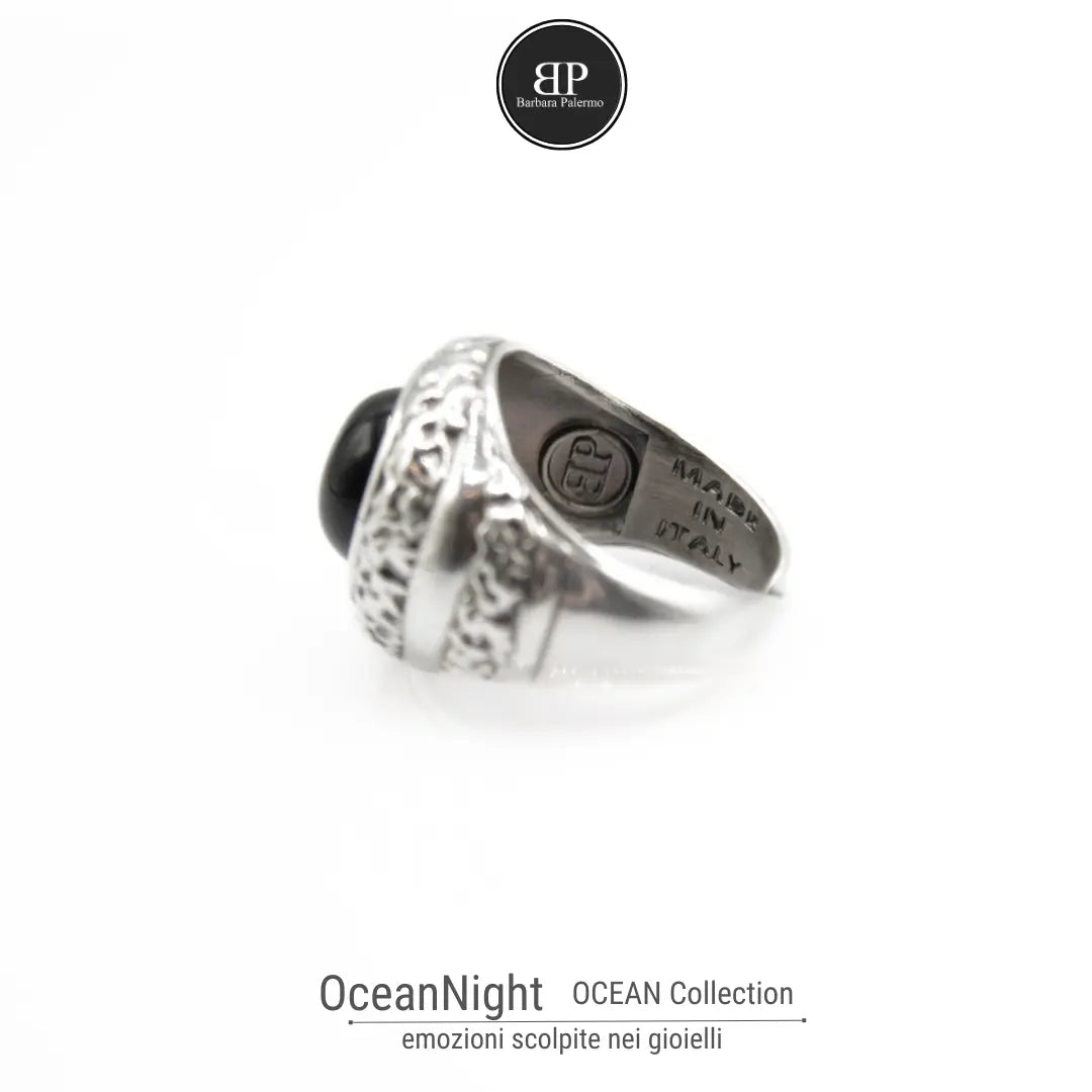 Schwarzer Steinring: OceanNight mit Achat
