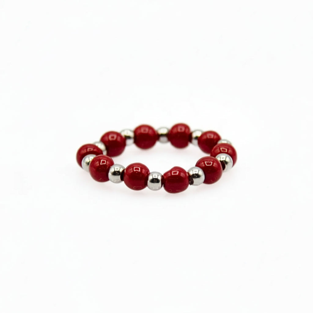 Elastischer Ring mit rotem Achat und Stahl