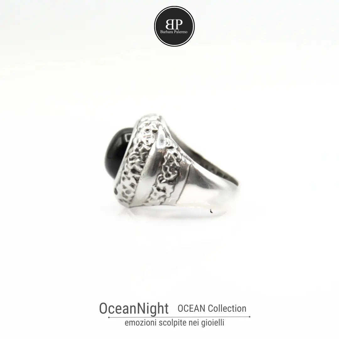 Schwarzer Steinring: OceanNight mit Achat