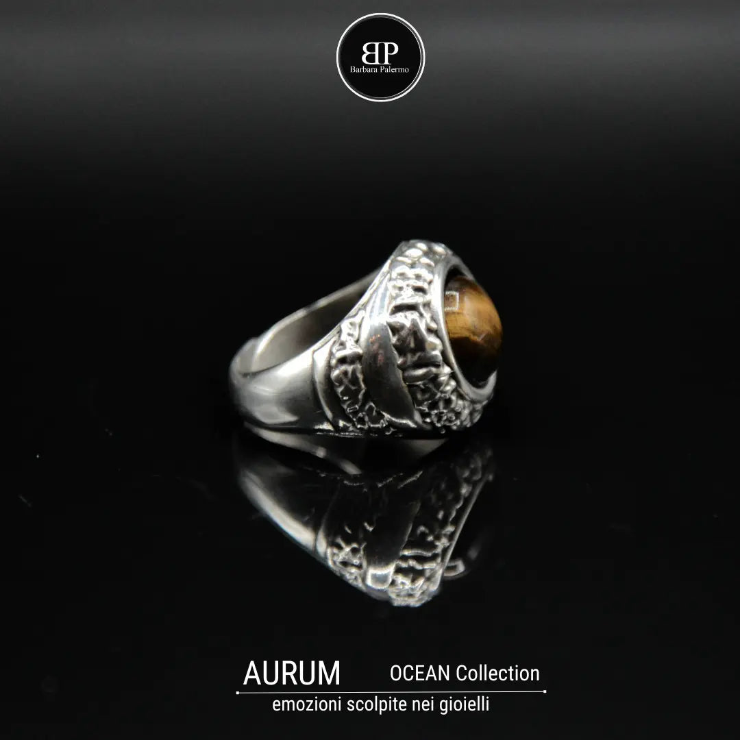 Anello Ocean occhio di tigre Aurum