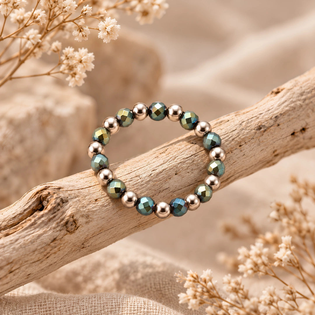 Anello Green Glow Elastic con Ematite Verde Lucida