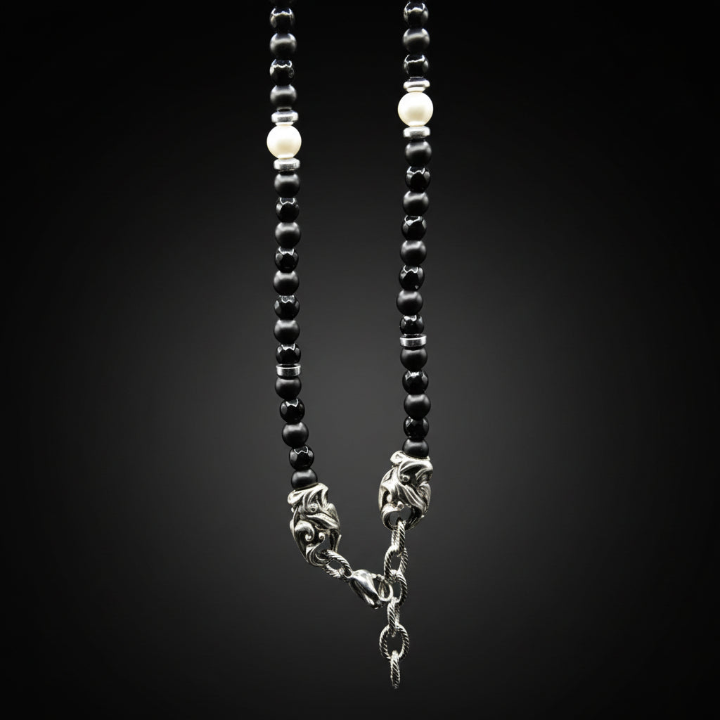Rococò Noir Elegance – Collana Artigianale con Onice e Perla