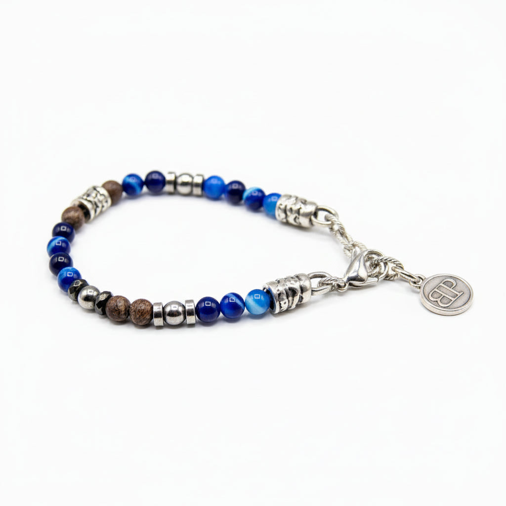 Bracciale Ossidiana Agata blu Ematite Argento Ocean Miami