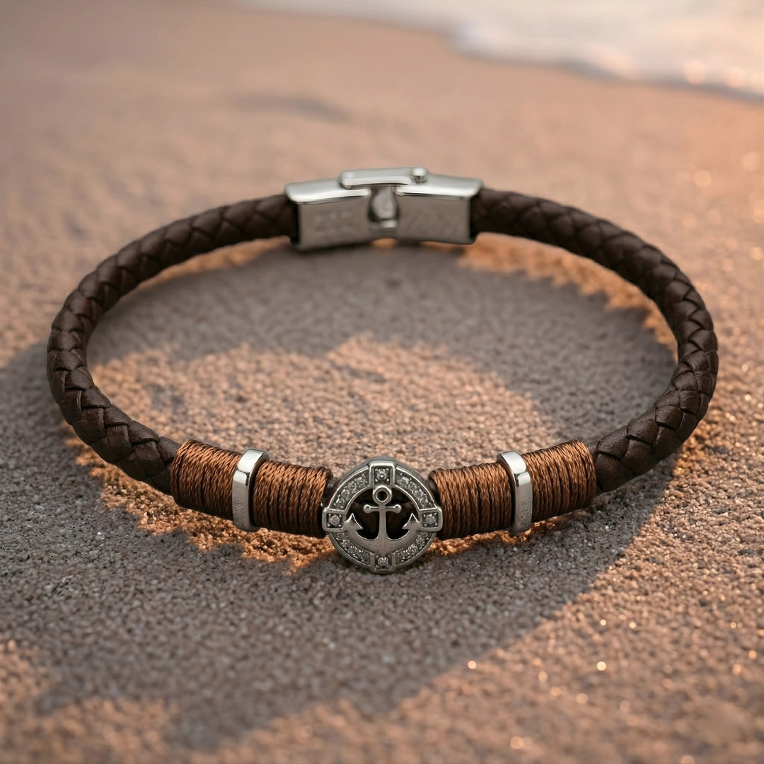 Bracciale Ancora Nautica Marrone Intrecciato