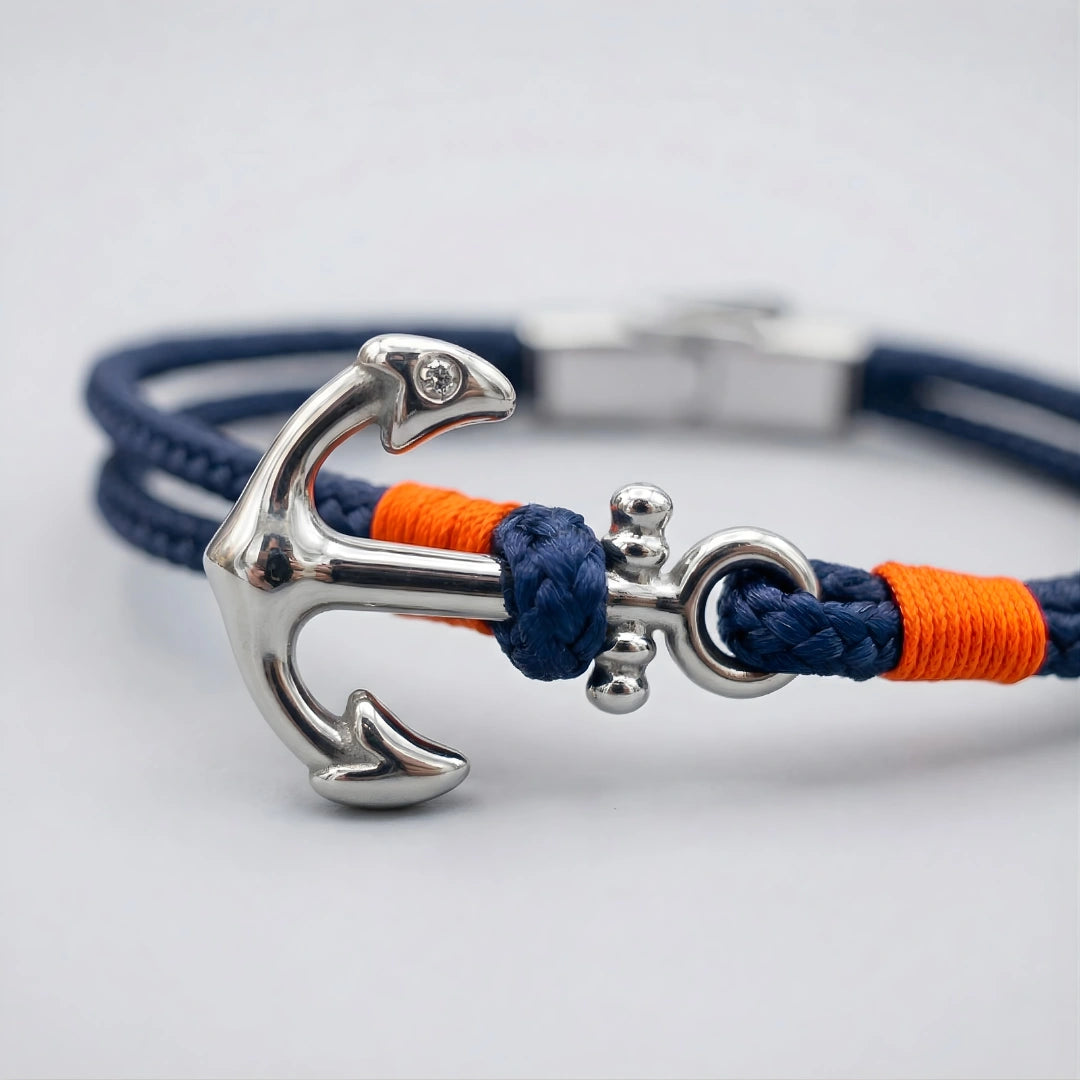 Bracciale Ancora Nautica in Paracord Blu Navy e Arancio