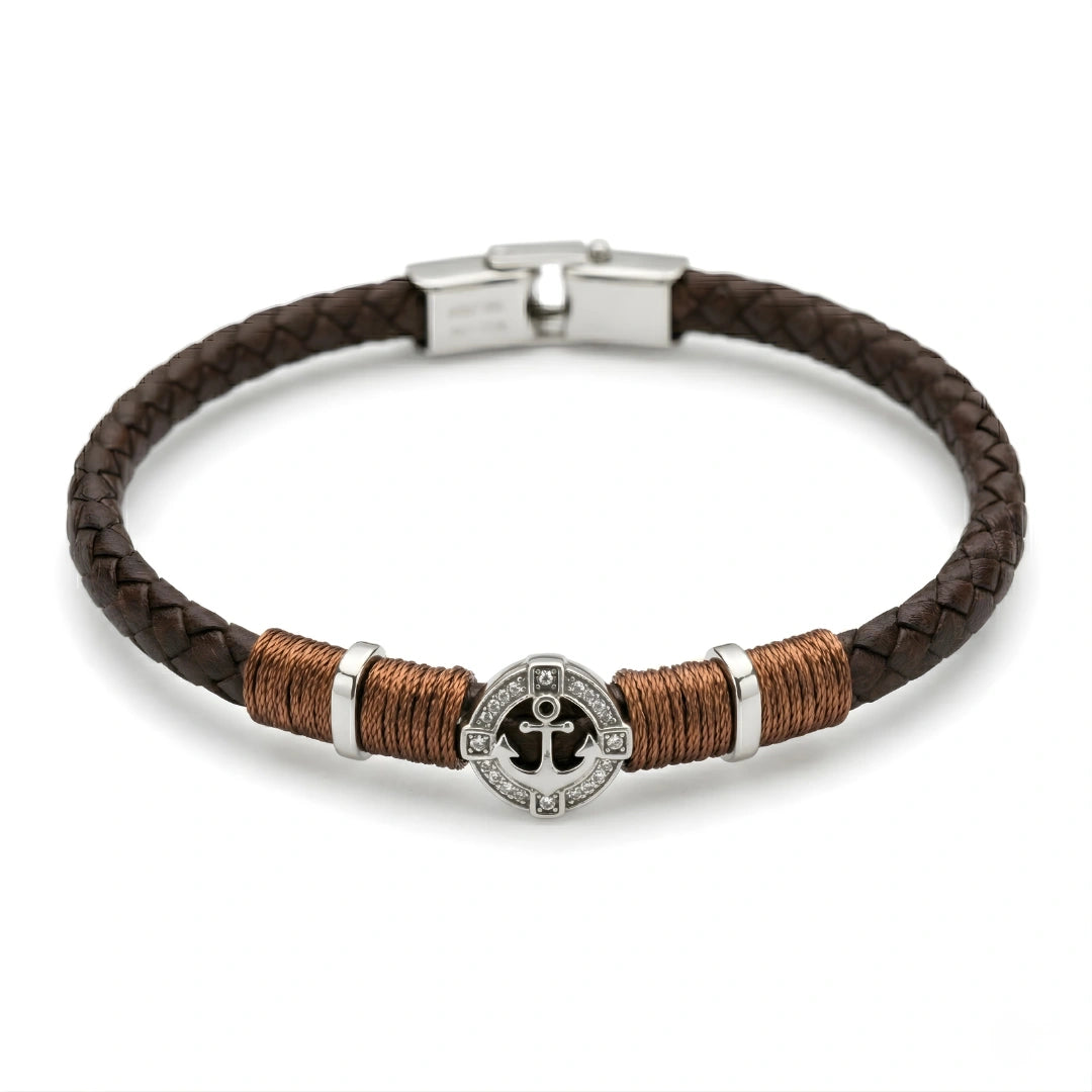Bracciale Ancora Nautica Marrone Intrecciato