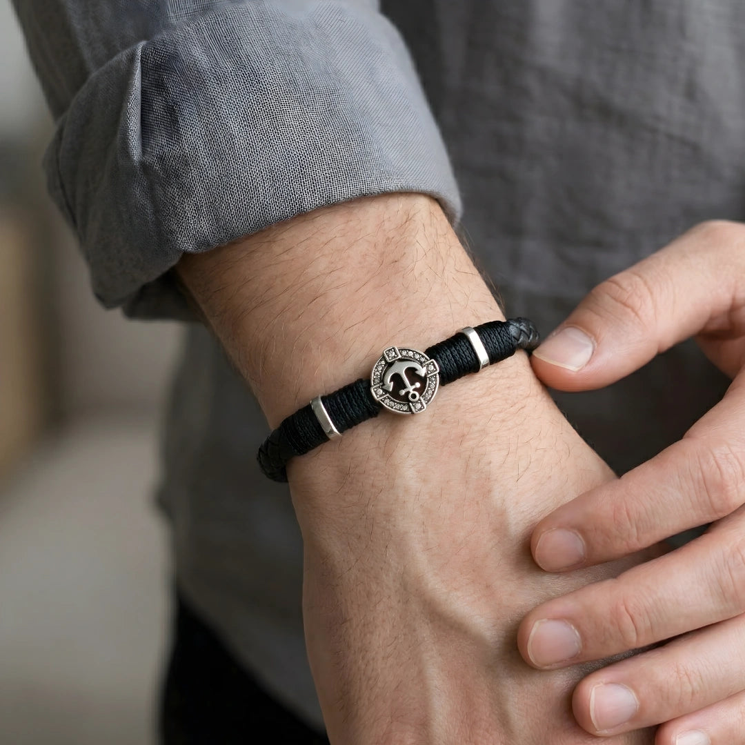Bracciale Ancora Nautica Nero Intrecciato