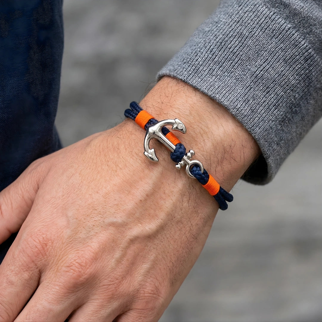 Bracciale Ancora Nautica in Paracord Blu Navy e Arancio