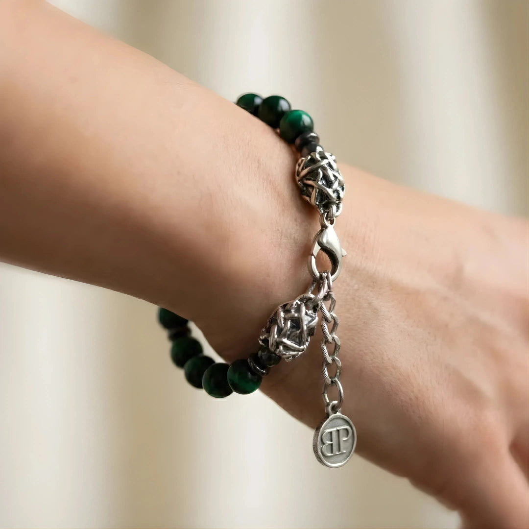 Bracciale Instinct- Occhio di tigre Verde e Argento