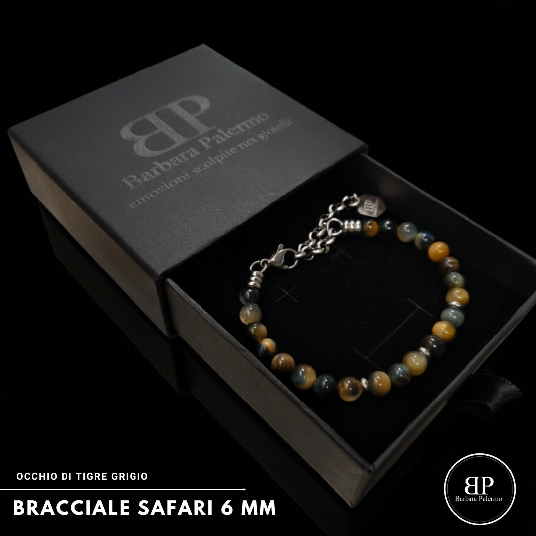 Bracciale stones Safari Occhio di Tigre Grigio 6 mm