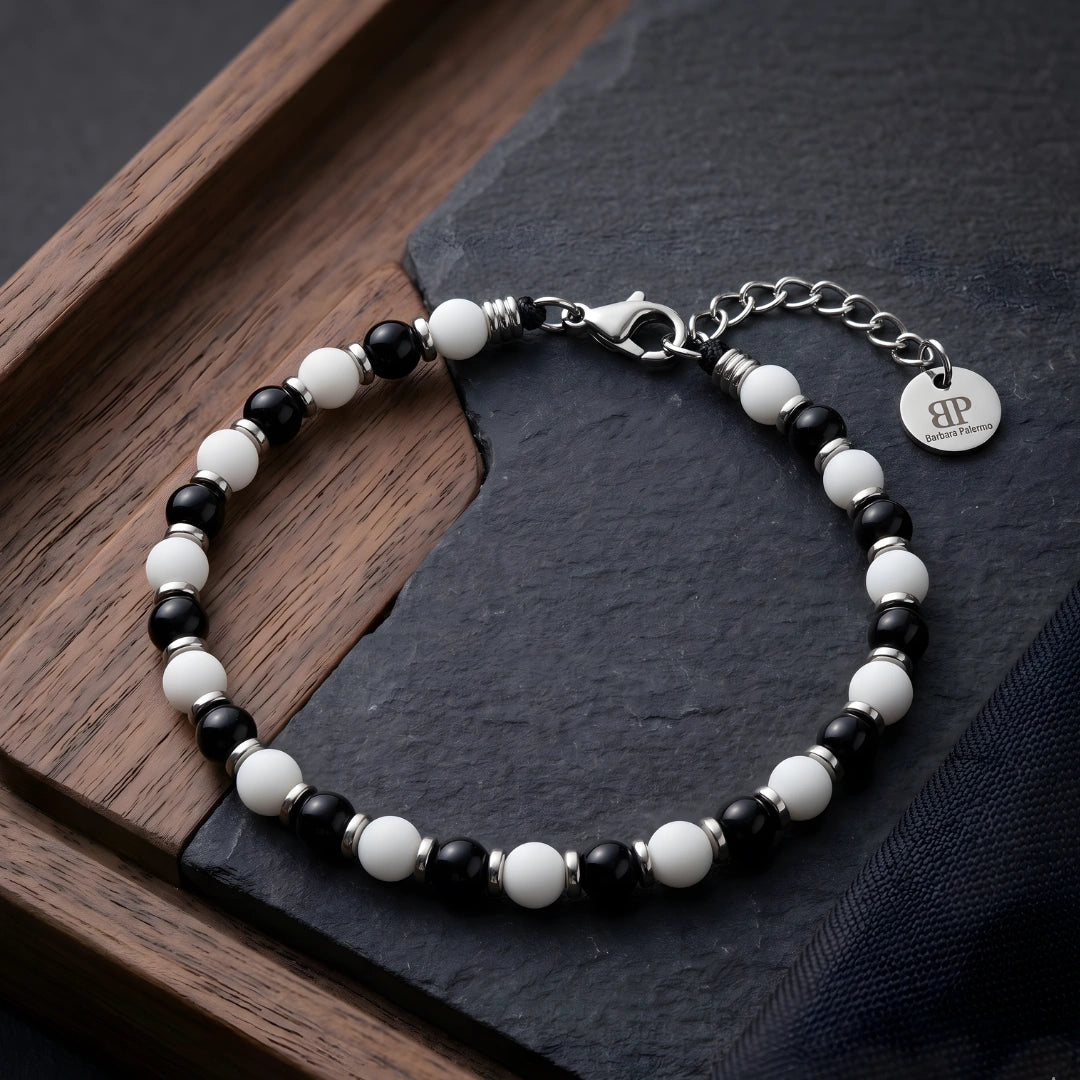 Bracciale Bianco Nero Tifosi in Agata e Onice