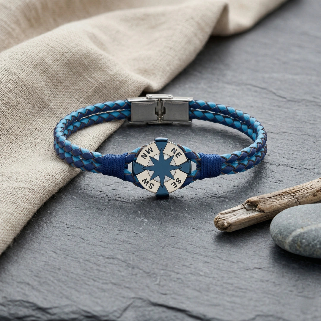 Bracciale Rosa dei Venti Blu Intrecciato Doppio
