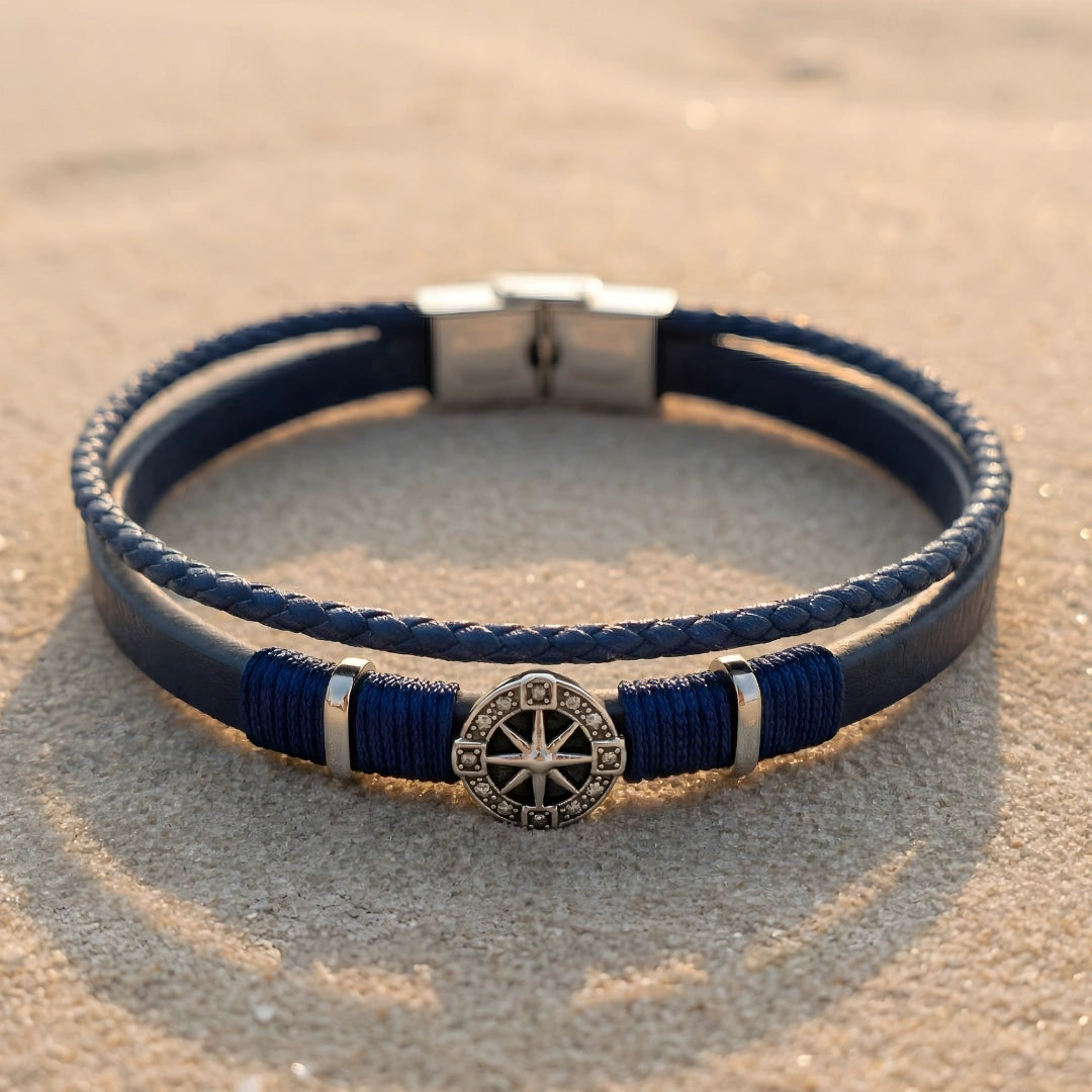 Bracciale Rosa dei Venti in Pelle blu