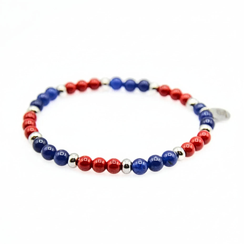Bracciale Rosso Blu con Lapis e Agata Rossa  Elastico
