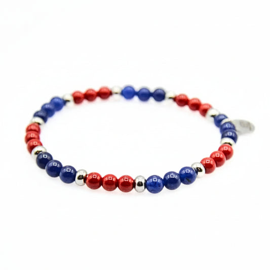 Bracciale Rosso Blu con Lapis e Agata Rossa  Elastico