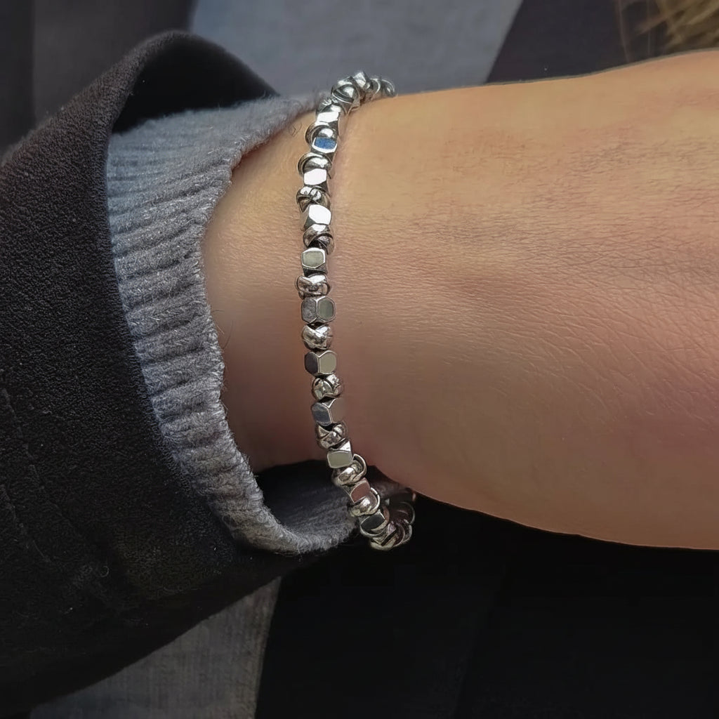Bracciale Braid Mini 2.0 con Cubi di Ematite Argento