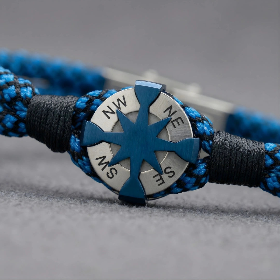 Braccialetto Rosa dei Venti in Paracord Blu e Nero 02