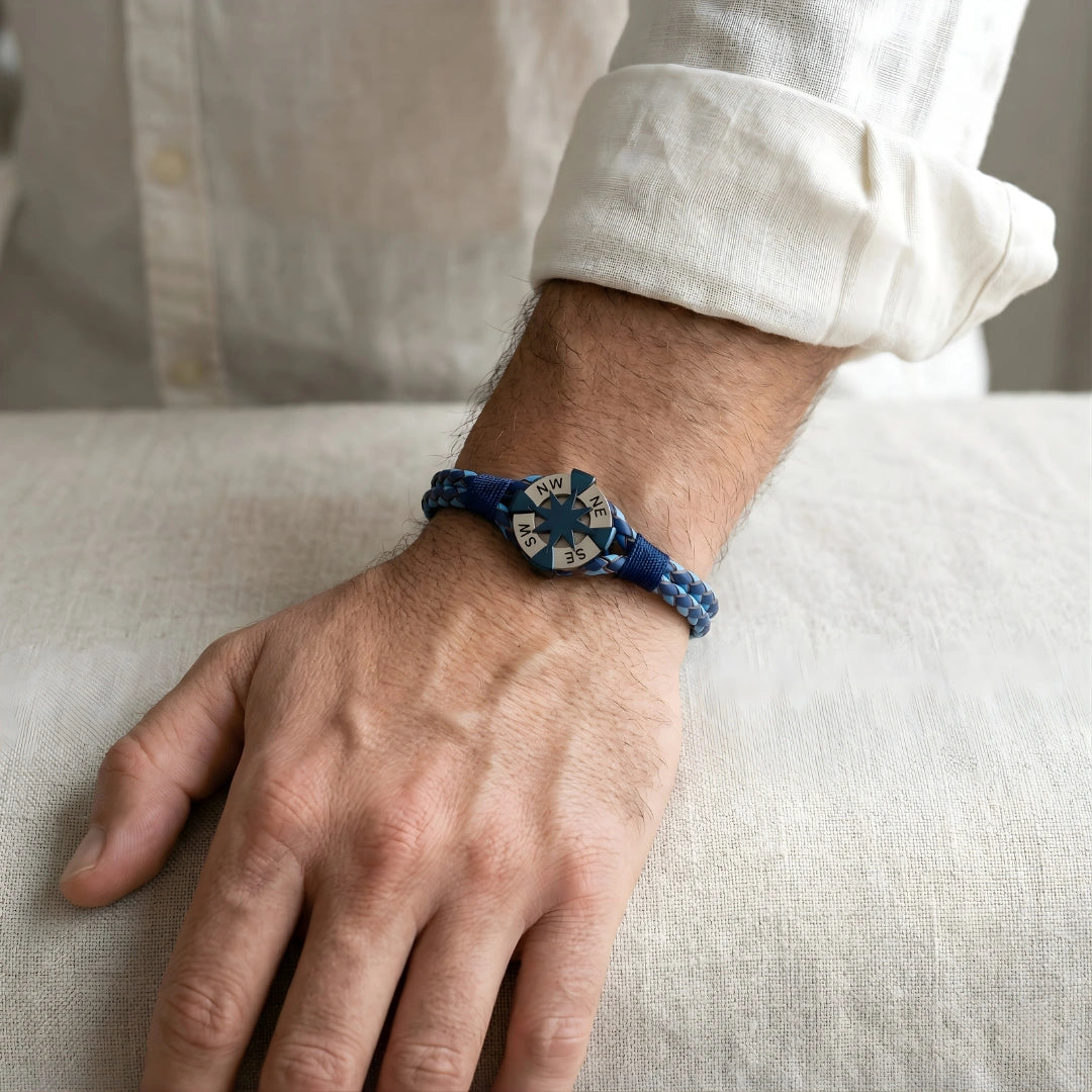 Bracciale Rosa dei Venti Blu Intrecciato Doppio