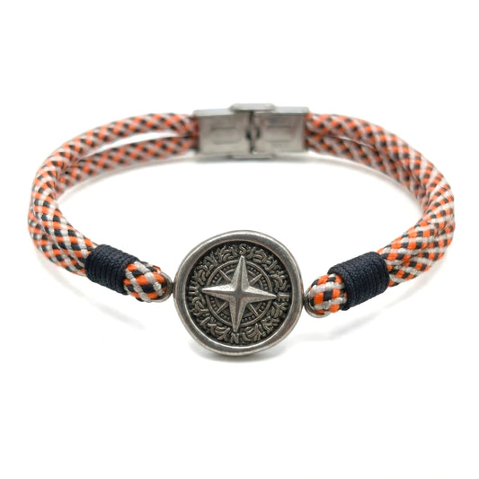 Bracciale Bussola Nautica in Paracord Arancio Nero e Bianco