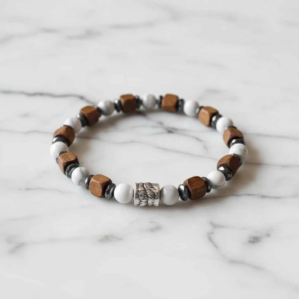 Ocean Carrara Armband – Howlith, Walnuss und Hämatit