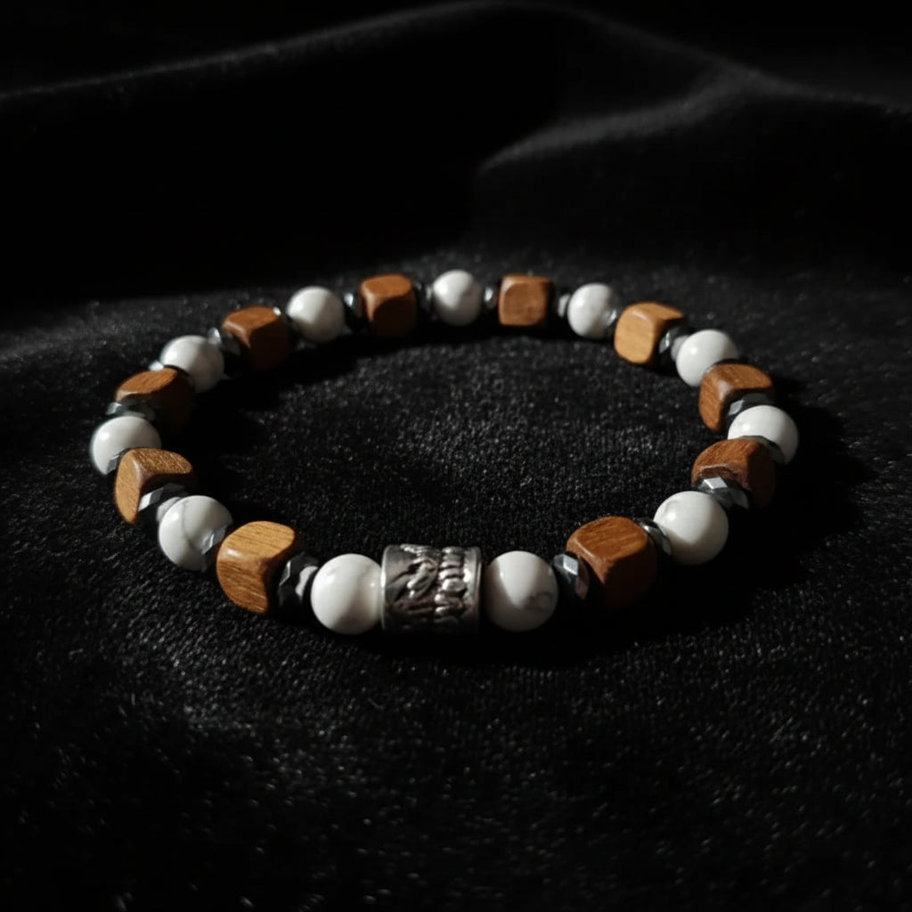 Ocean Carrara Armband – Howlith, Walnuss und Hämatit