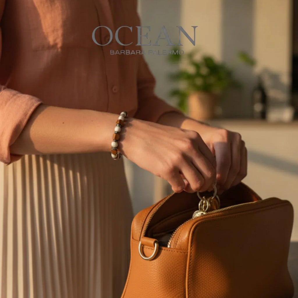 Ocean Carrara Armband – Howlith, Walnuss und Hämatit